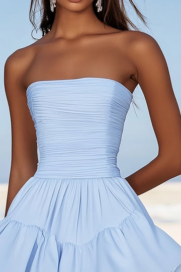 Strapless Sky Blue A Line Mini Graduation Dress with Ruffles